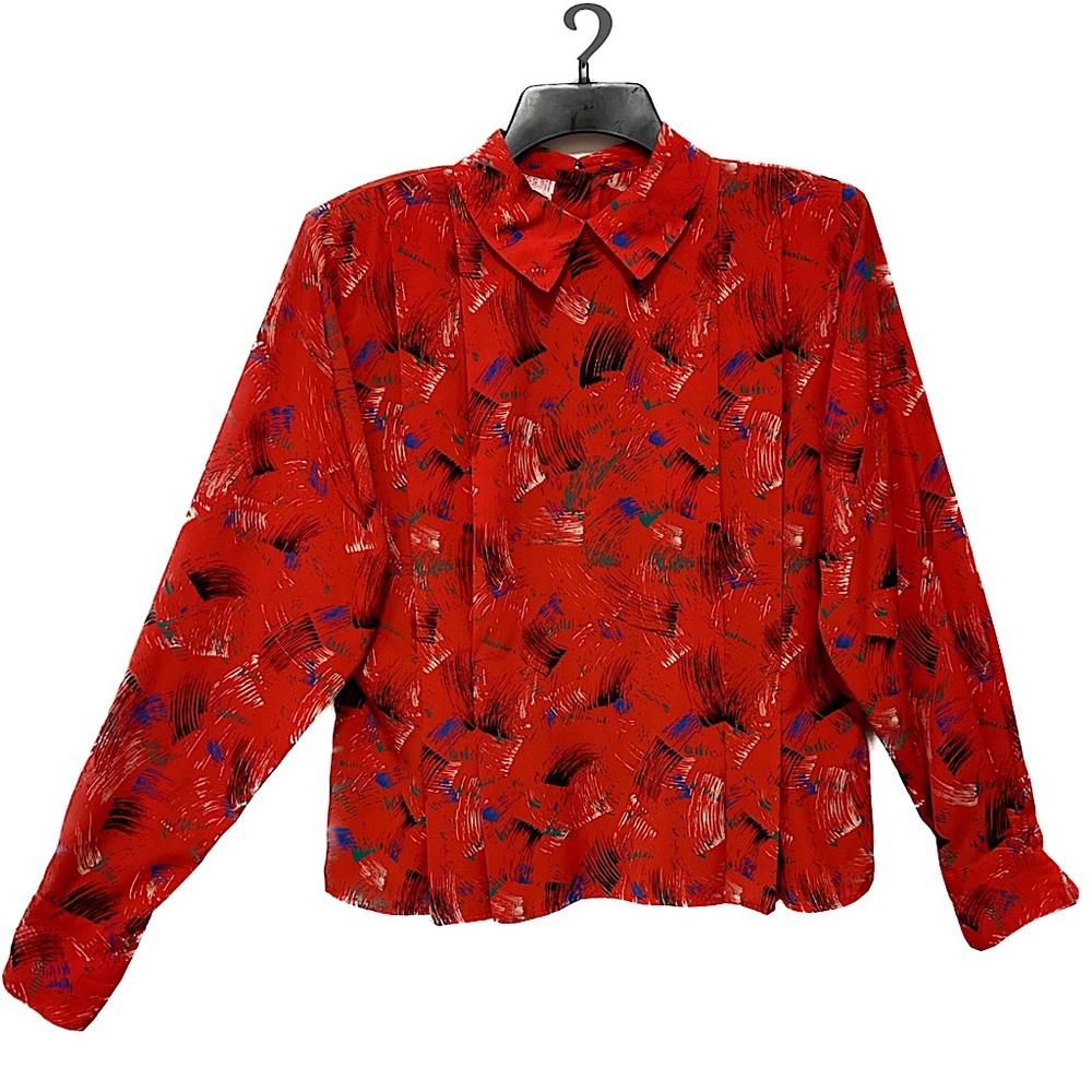 Vintage Red Abstract Blouse